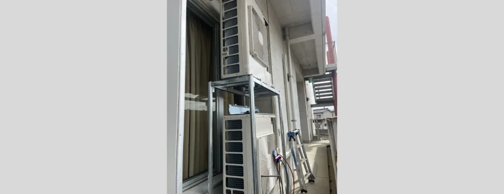 室外機2台架台据付け及び冷媒配管 アフター写真